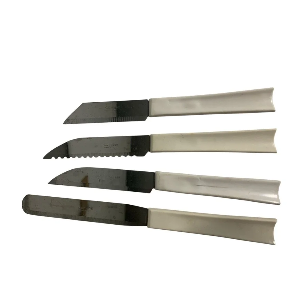 Quikut Knife Set 4 Piece White Stainless Steel Vintage Serrated Paring Spreader